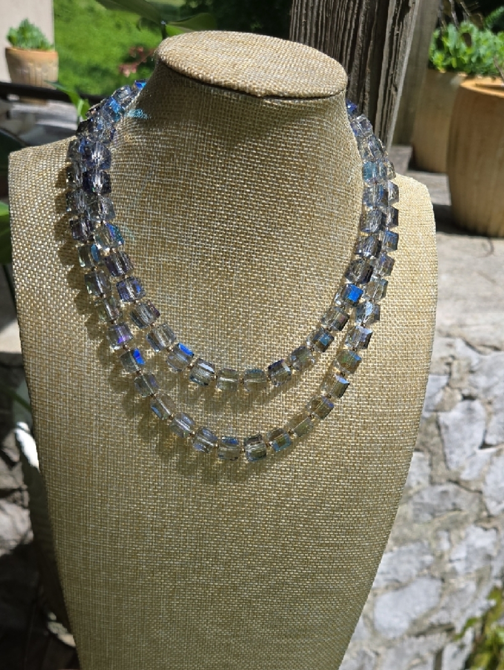 NATASHA Iridescent Crystal Cube Double Strand Necklace. Never worn!